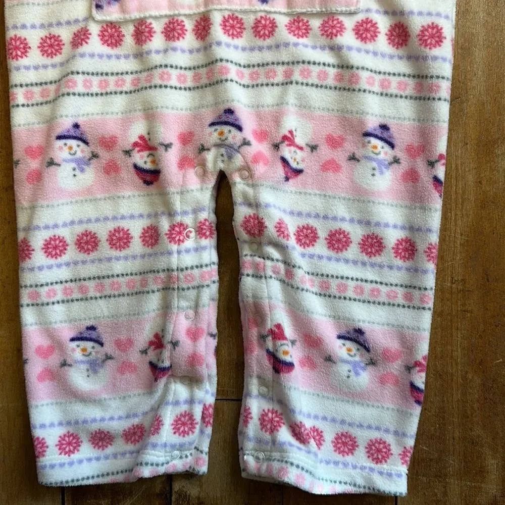 Carters Fleece outfit 24 months one piece outfit pink snowman hooded Valentines